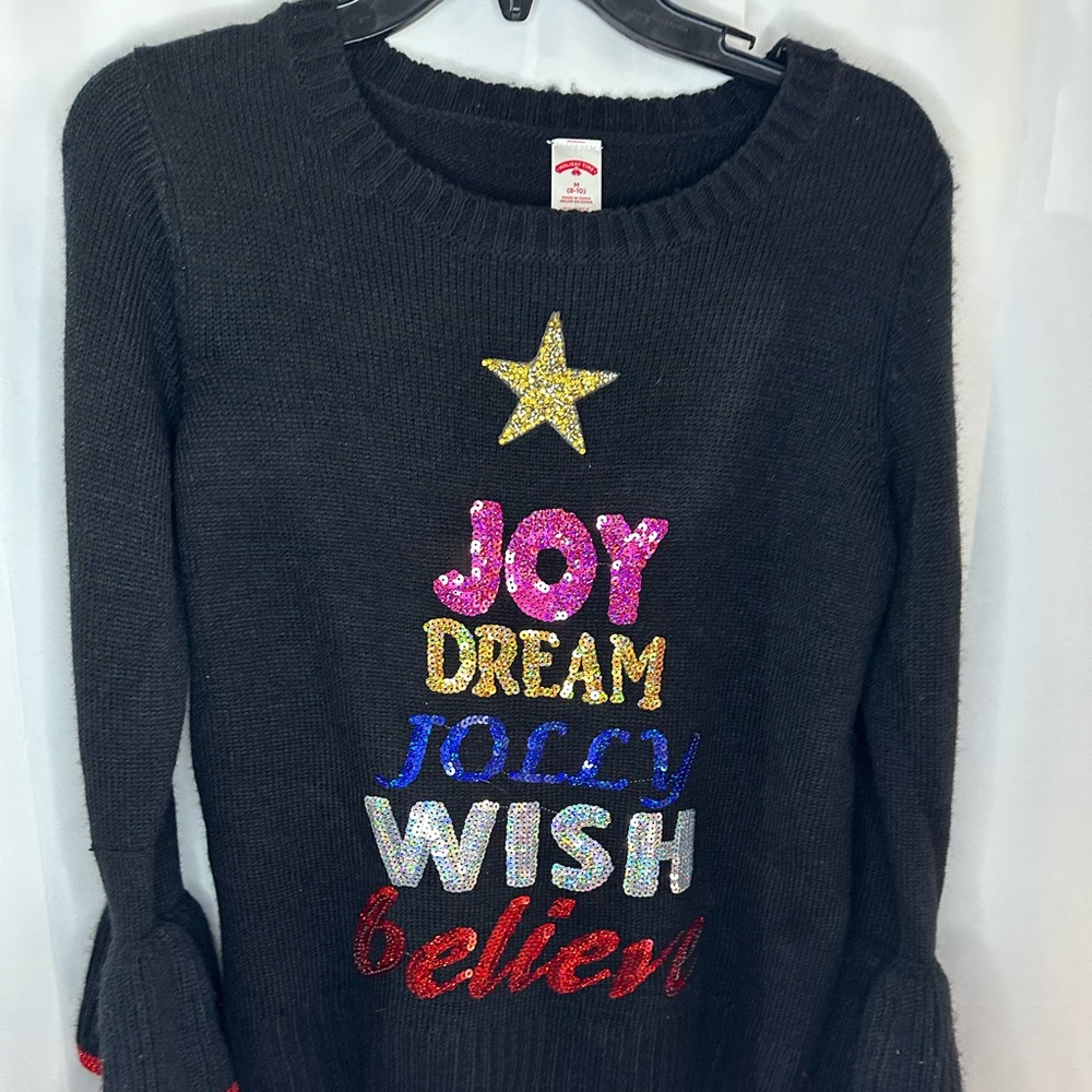 Holiday Time Black Sweater with Festive Text size M